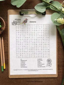 Alabama Word Search Coloring Page {FREE Printable Download!} - The Art Kit