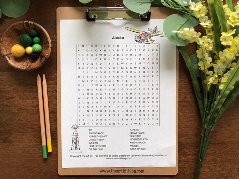 alaska state wordsearch coloring page printable 1