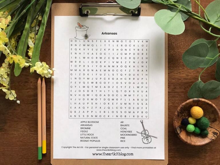 arkansas state wordsearch coloring page printable 1