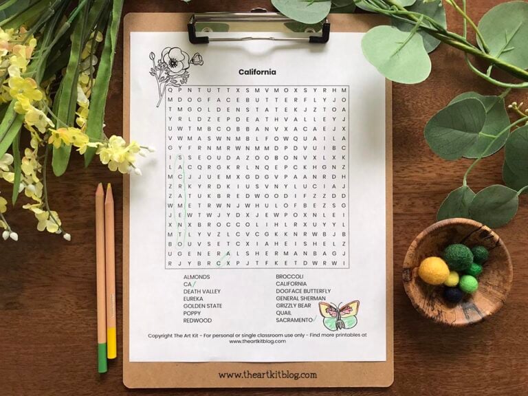 california state wordsearch coloring page printable 1