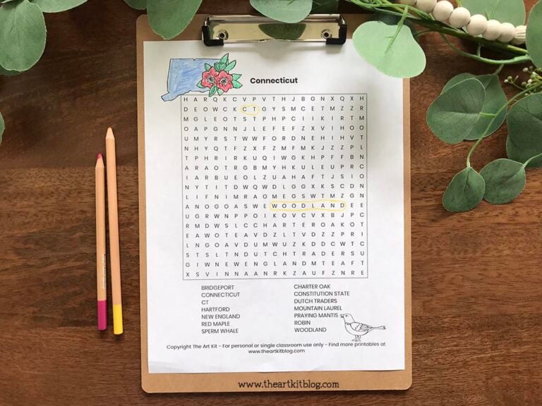 connecticut state wordsearch coloring page printable 1