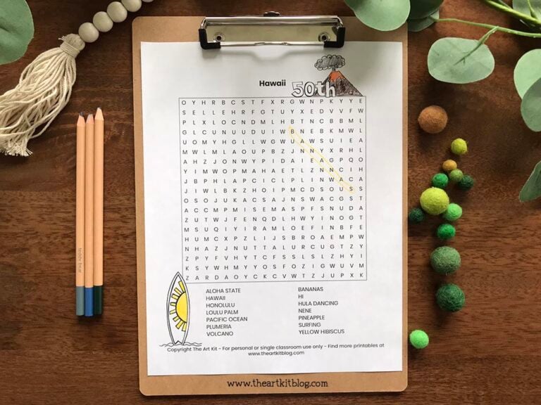 hawaii state wordsearch coloring page printable 2