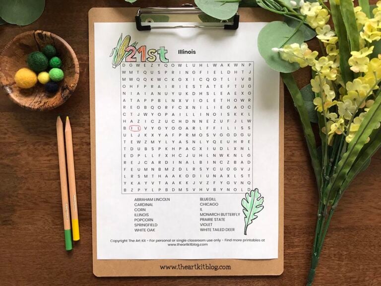illinois state wordsearch coloring page printable 2