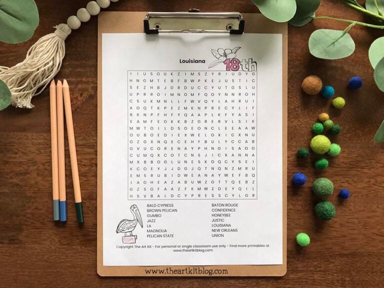 louisiana state wordsearch coloring page printable 2