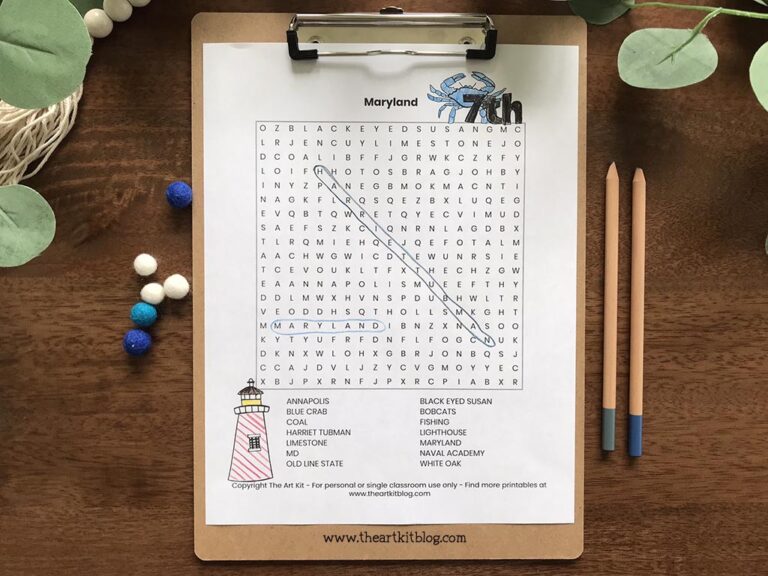 maryland state wordsearch coloring page printable