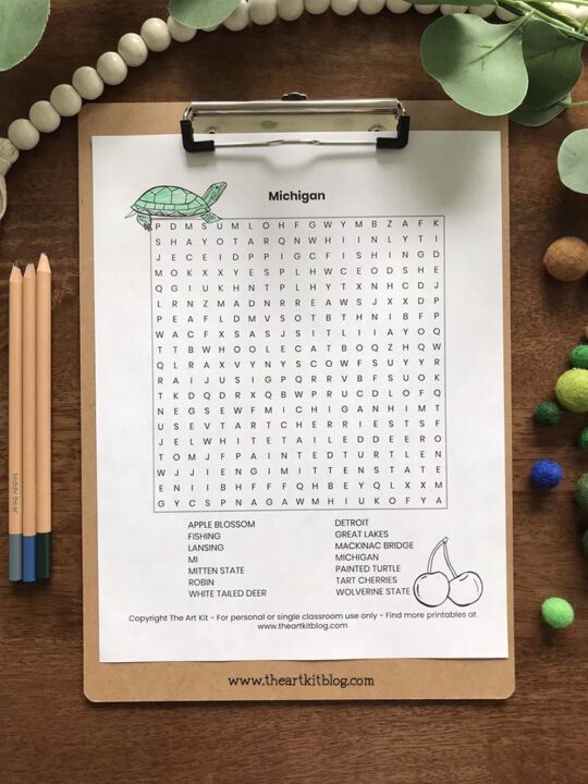 Michigan Word Search Coloring Page {FREE Printable Download!} - The Art Kit