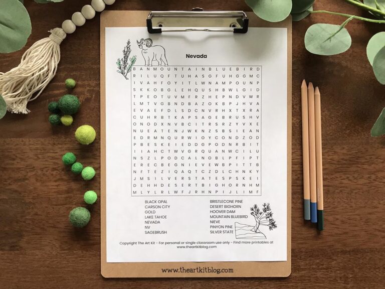 nevada state wordsearch coloring page printable 2