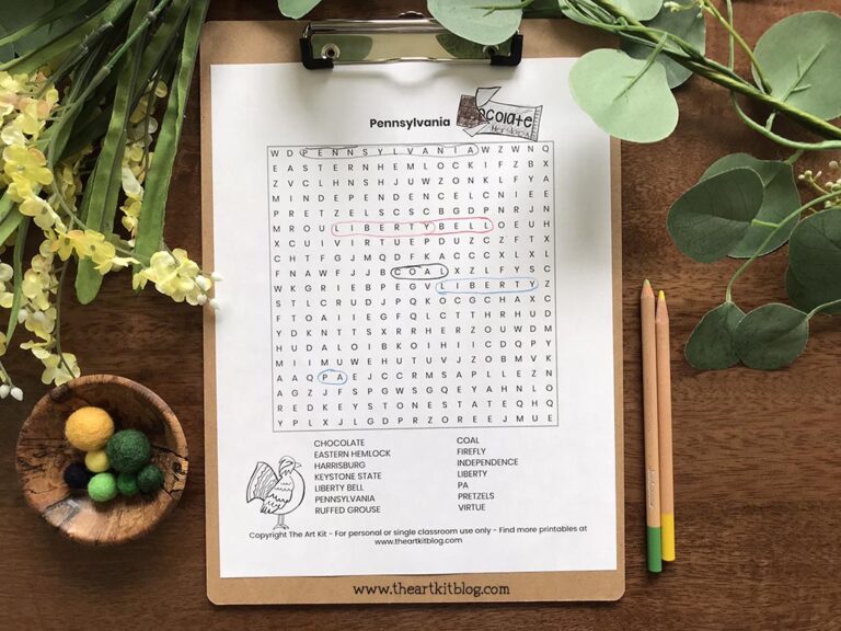 pennsylvania state wordsearch coloring page printable download