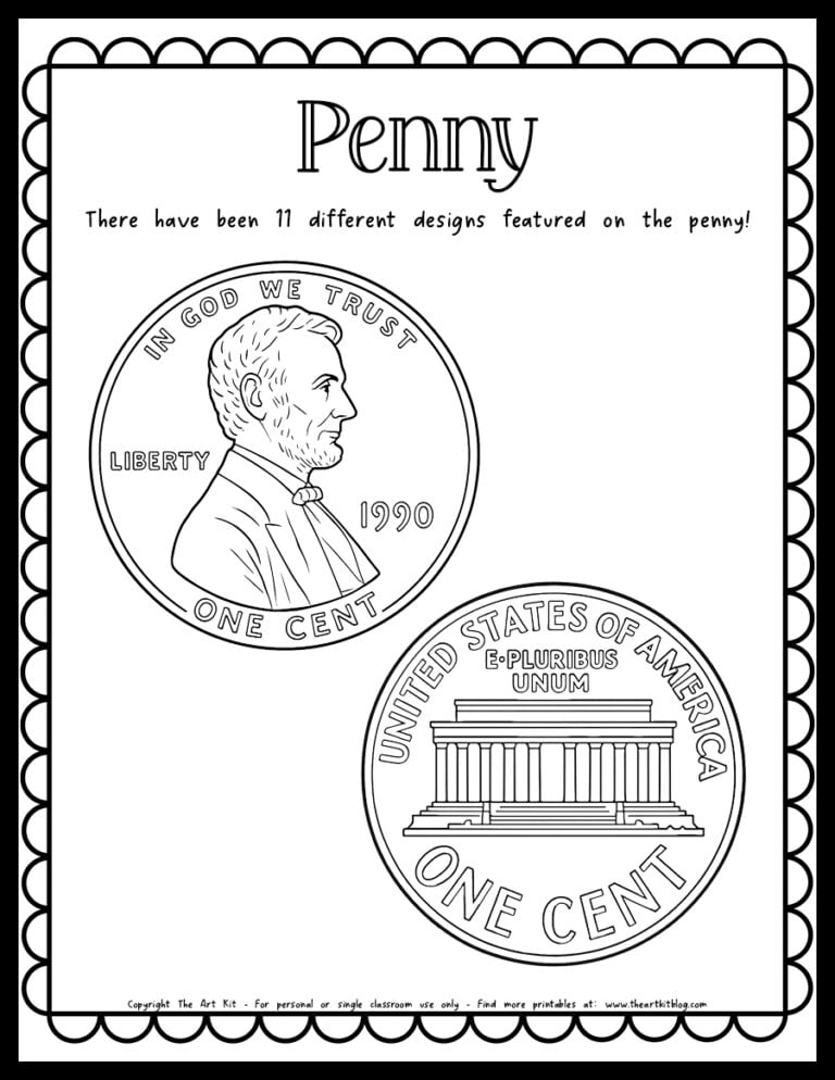 penny coin fact coloring page the art kit