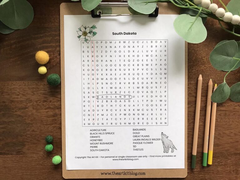 south dakota state wordsearch coloring page printable download