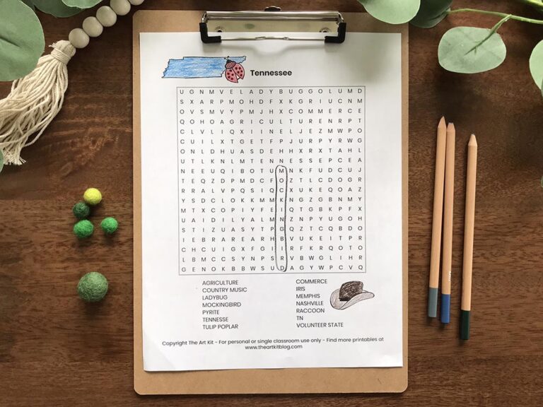 tennessee state wordsearch coloring page printable download