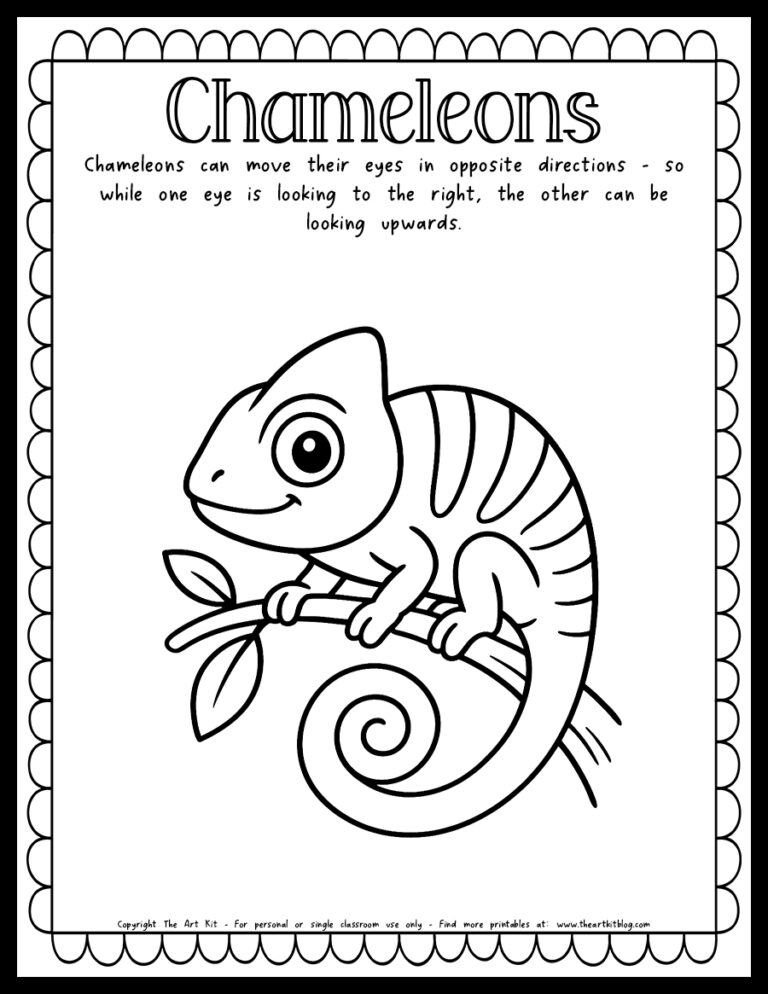 chameleon fun fact eyes coloring page