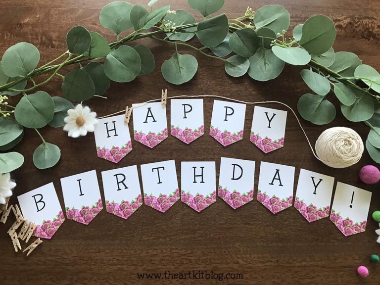 happy birthday banner pink roses printable the art kit 1
