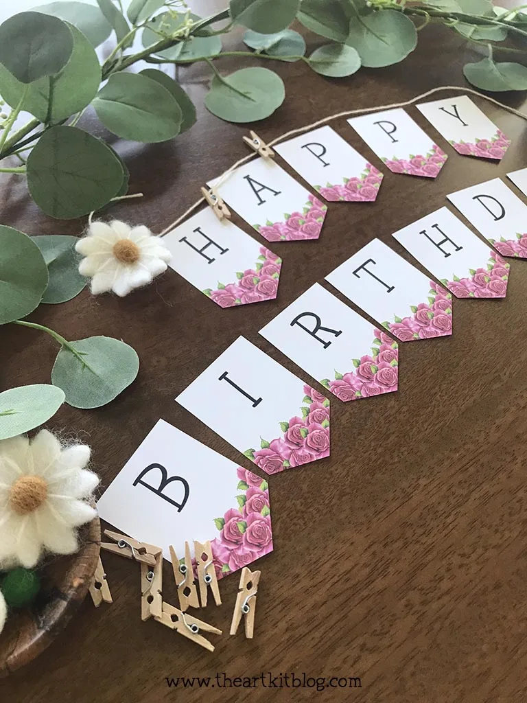 happy birthday banner pink roses printable the art kit 5