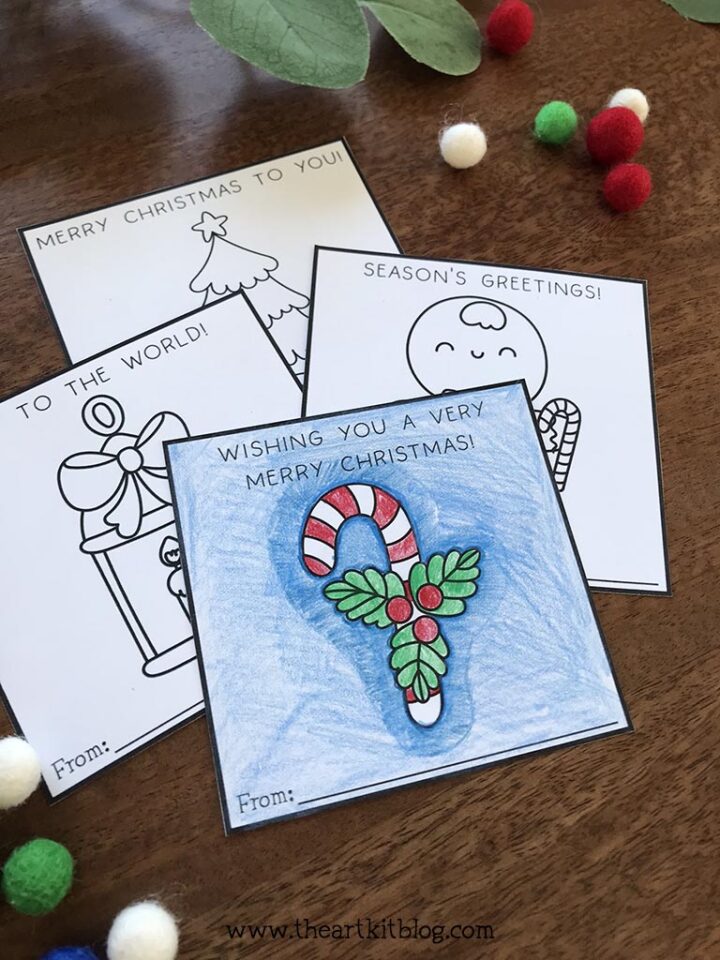 Mini Christmas Cards to Color {FREE PRINTABLE} - The Art Kit