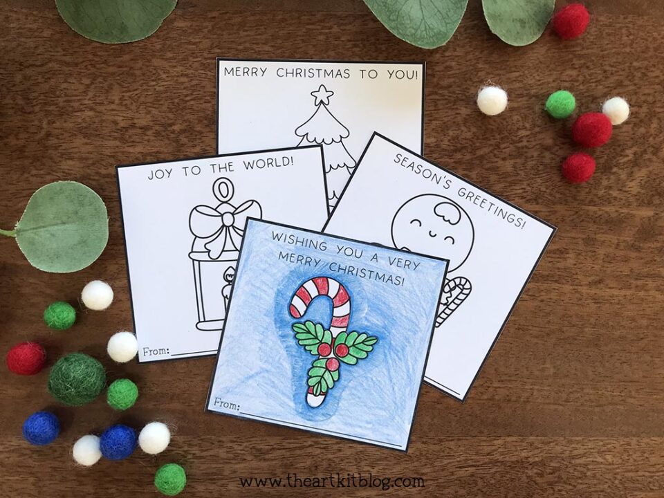 Mini Christmas Cards to Color {FREE PRINTABLE} - The Art Kit