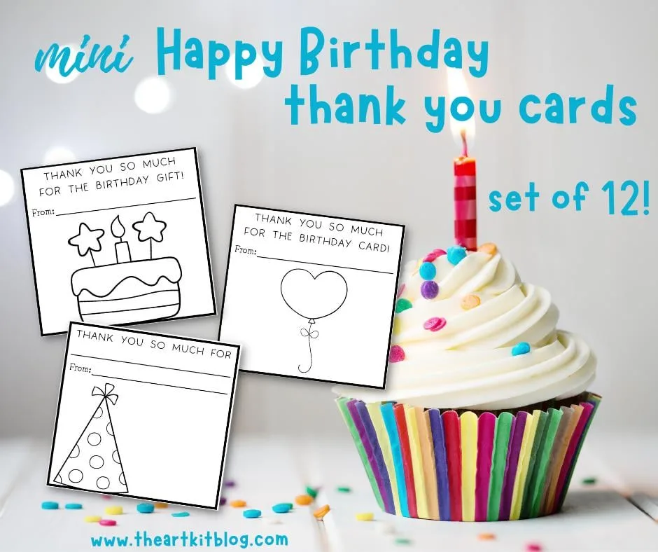 birthday thank you mini cards coloring pages printable the art kit