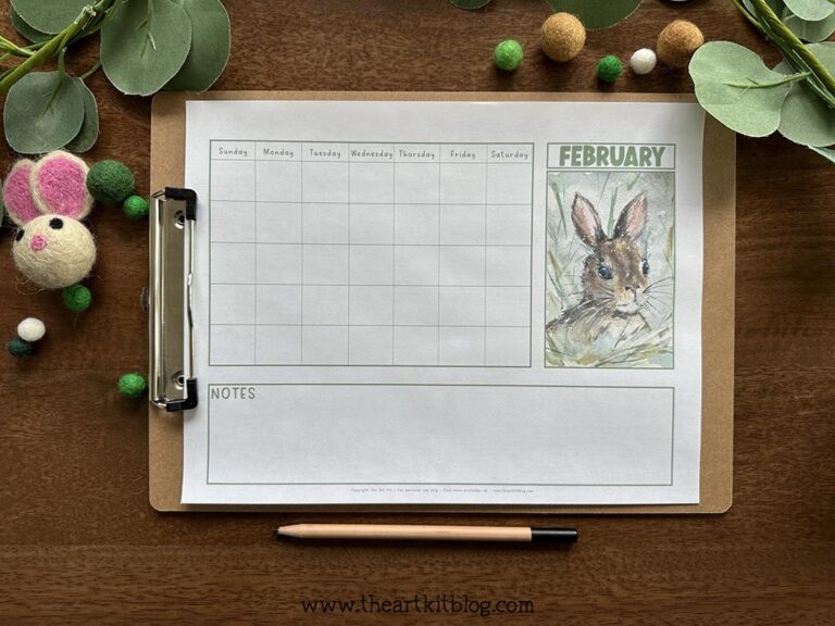 february undated printable calendar bunny the art kit 2