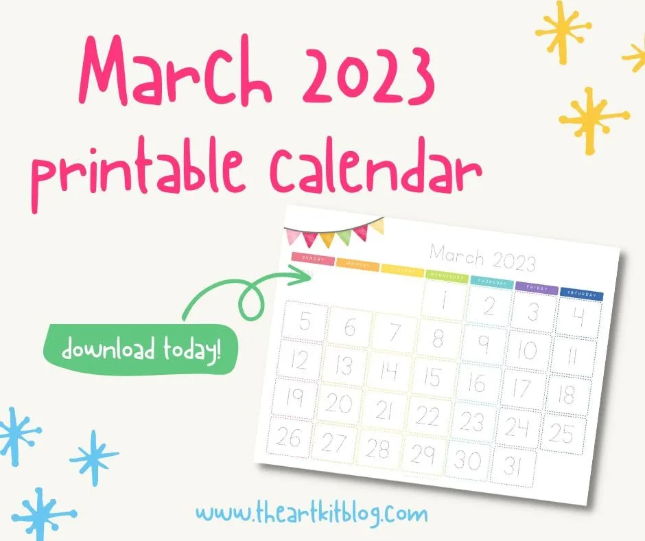 March 2023 Tracing Calendar {FREE PRINTABLE DOWNLOAD!} - The Art Kit