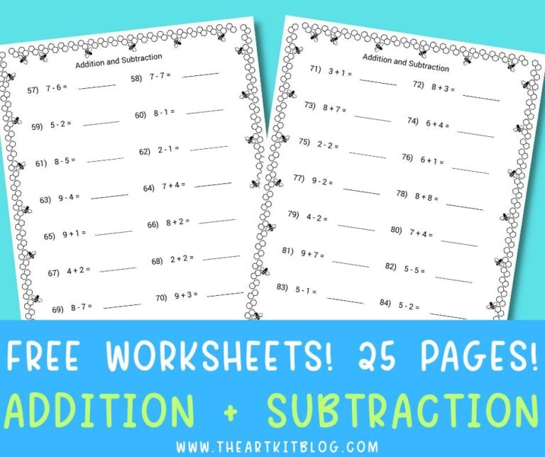 free addition subtraction worksheets math printable the art kit