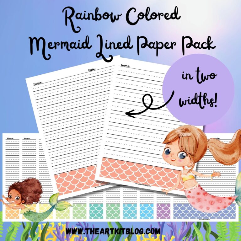 rainbow colored mermaid lined paper pack notebooking pages printable the art kit