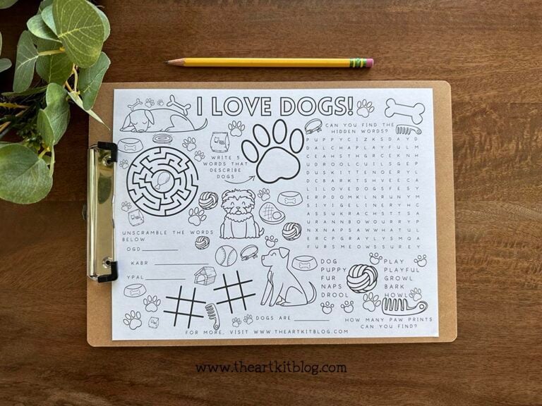 dog activity sheet placemat printable_the art kit 3