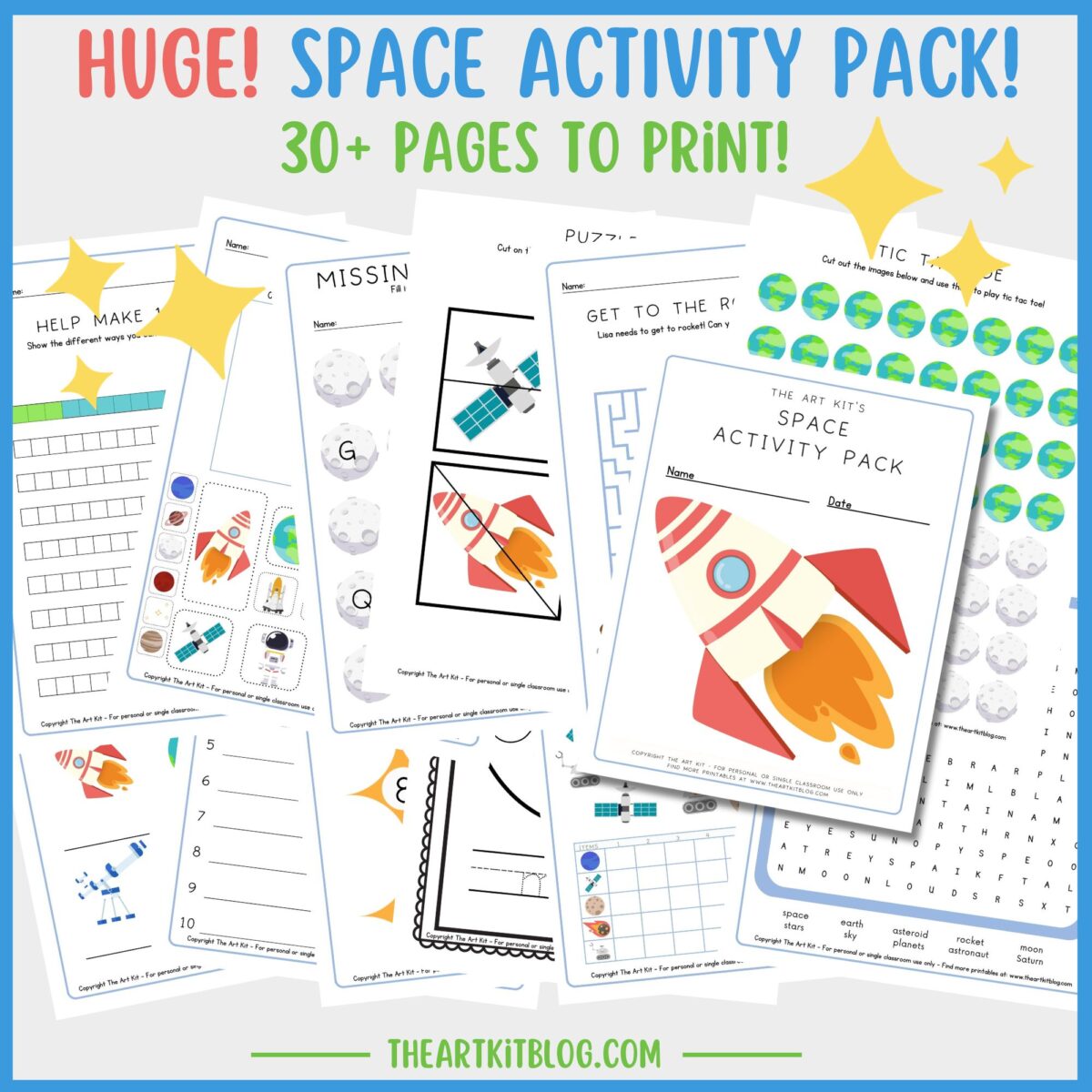 HUGE Space FREE Printable 30+ Page Activity Pack for Kids - The Art Kit