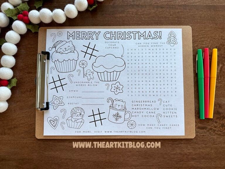 christmas cat placemat activity printable_the art kit 1