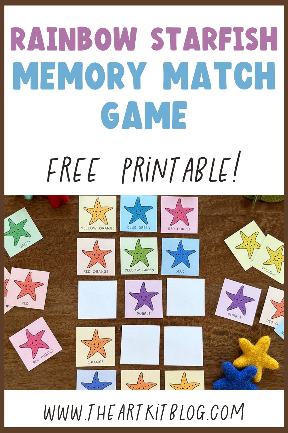 Rainbow Sea Star Memory Match Game {Free Printable} - The Art Kit
