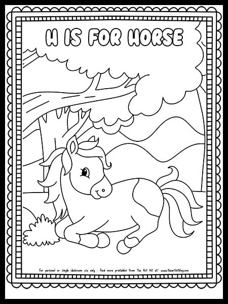 CUTE!! H is for Horse Coloring Page - FREE - The Art Kit