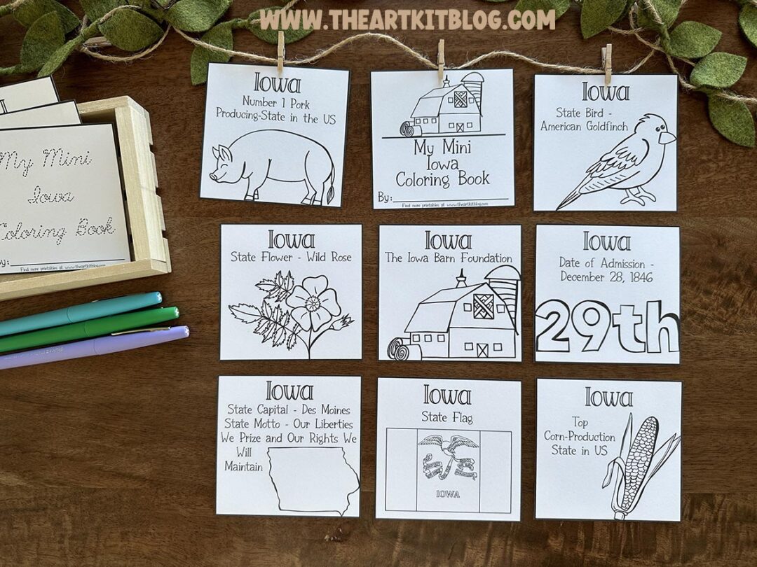 Mini Iowa Coloring Pages for the 50 States {FREE Printables!} - The Art Kit