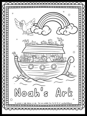 Noah's Ark Coloring Page with Rainbow {FREE PRINTABLE} - The Art Kit