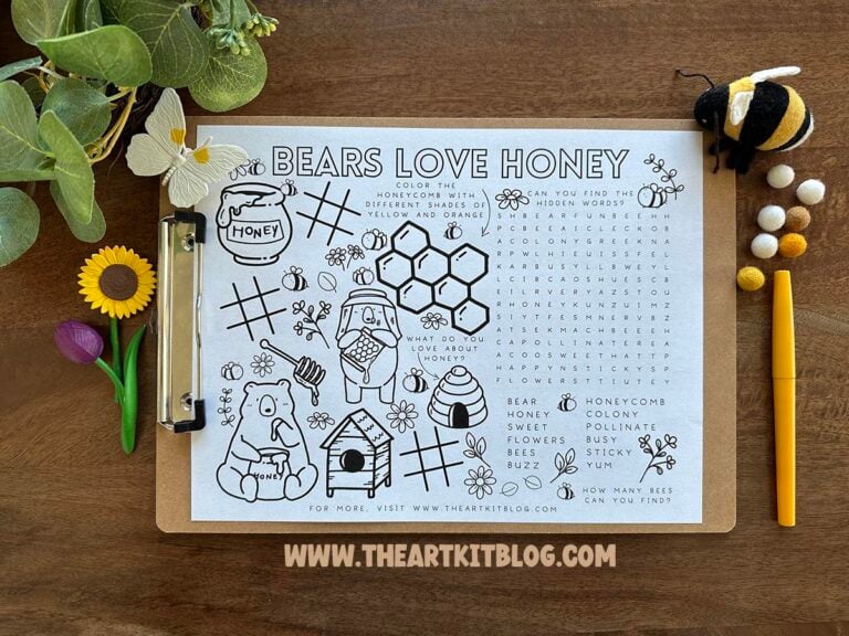 printable bears love honey coloring page activity placemat_the art kit 2