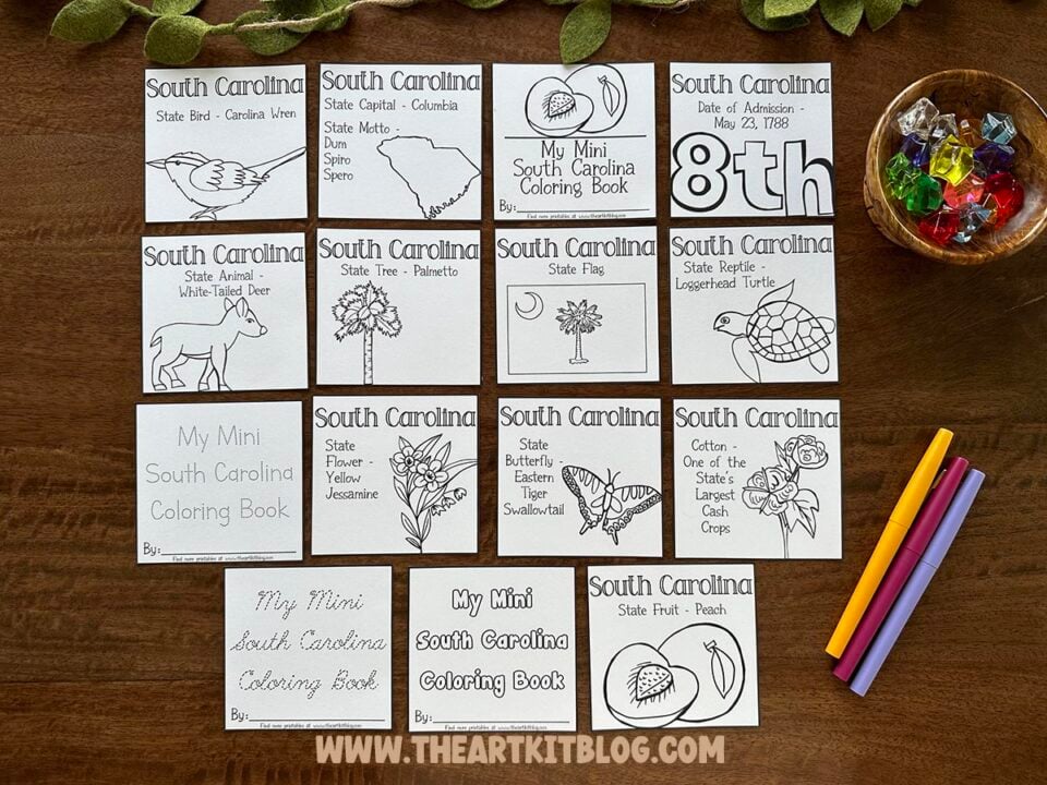 South Carolina Mini Coloring Pages USA 50 States {FREE Printable ...