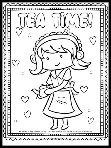 tea time cute girl serving tea coloring page printable 7_the art kit copy