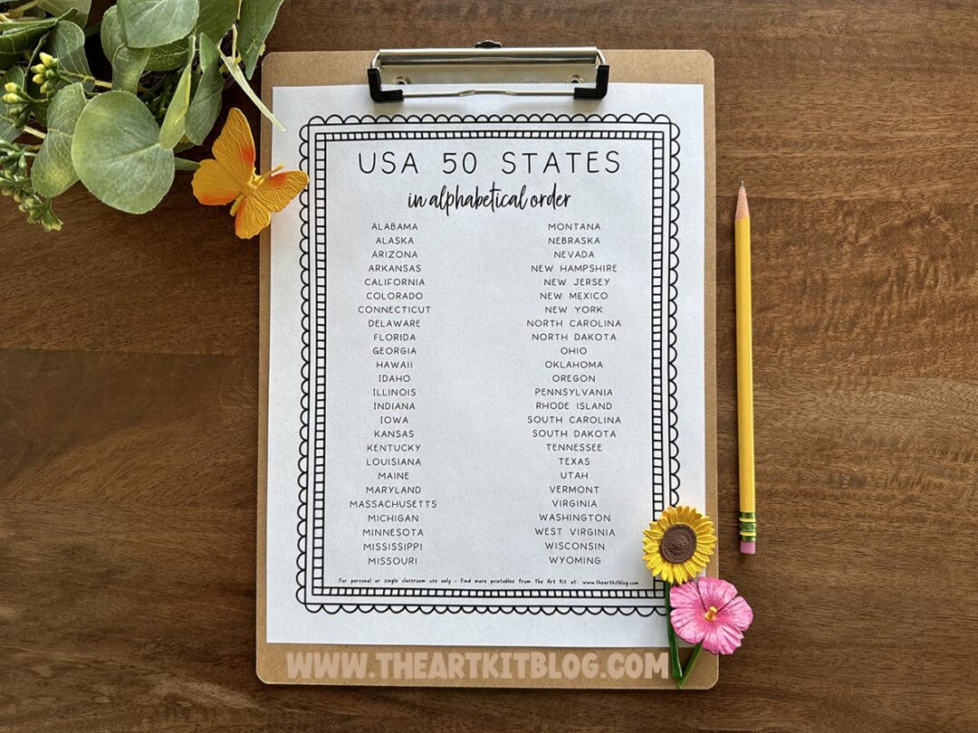 List of All 50 US State Abbreviations FREE Printable - The Art Kit
