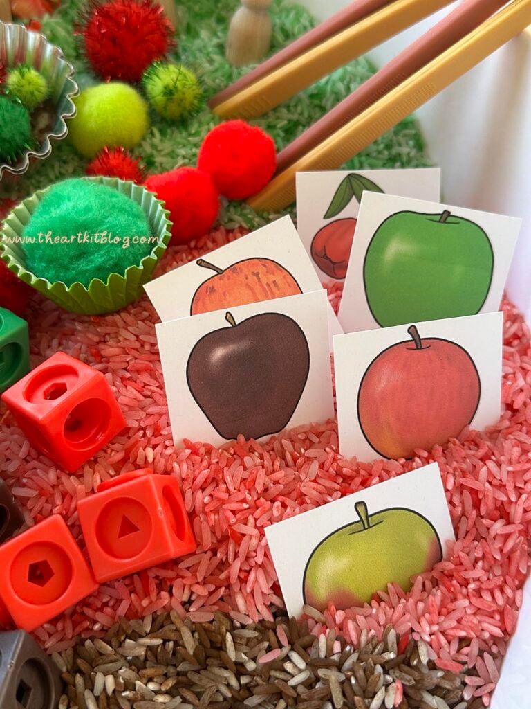 fall rice sensory bin