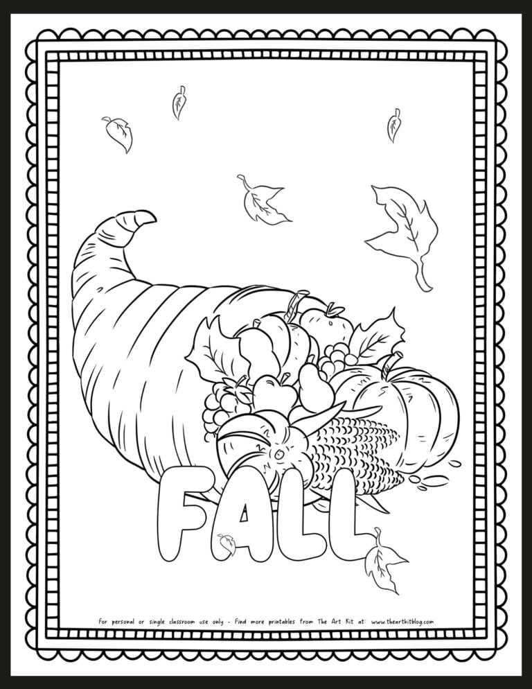 Cornucopia Thanksgiving fall coloring page_the art kit