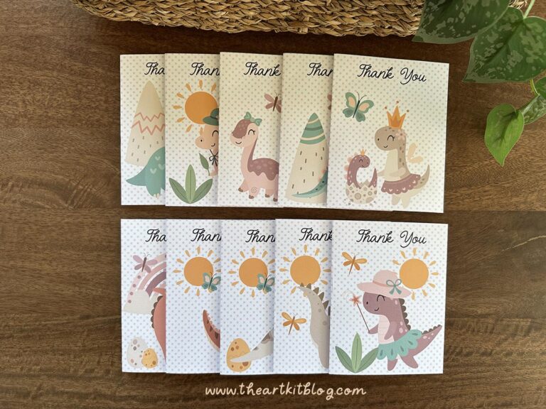 girl dinosaur thank you greeting cards printable 5