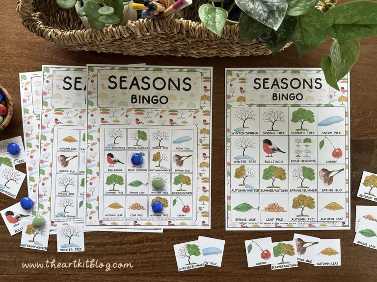 seasons bingo game printable digital download educational kids