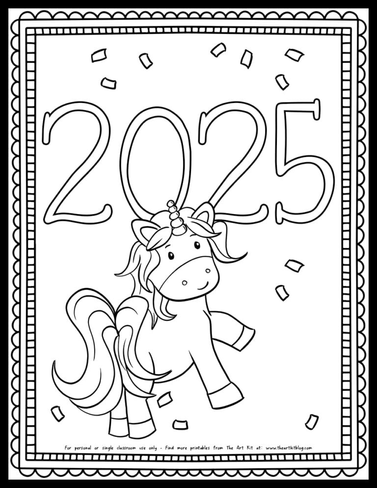 happy new year coloring page 2025 unicorn_the art kit copy