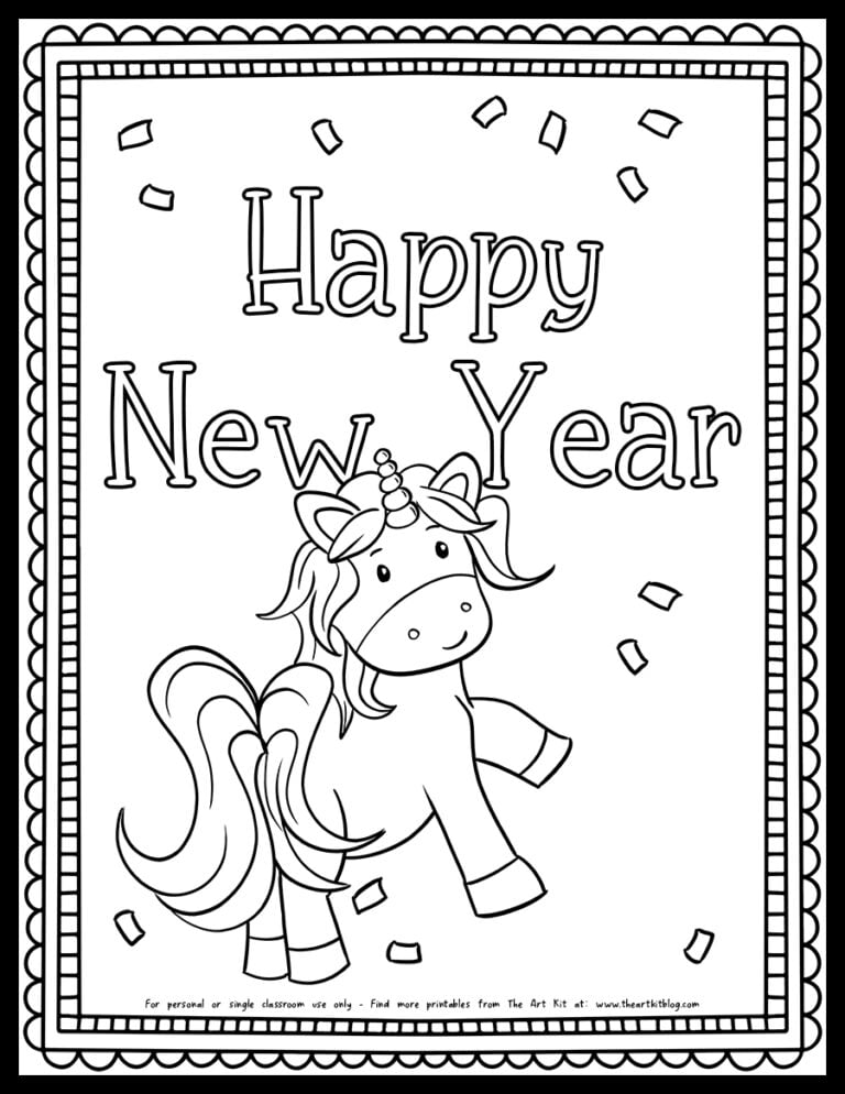 happy new year coloring page unicorn_the art kit copy