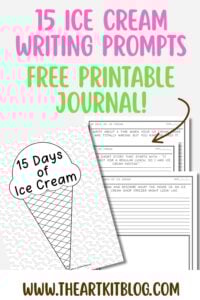 15 ice cream writing prompts for kids! Download this free printable ice cream writing journal with fun writing and drawing prompts. Perfect for homeschool or summer learning!