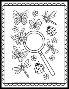 ladybug-butterflies-magnifying-glass-nature-coloring-page-printable copy