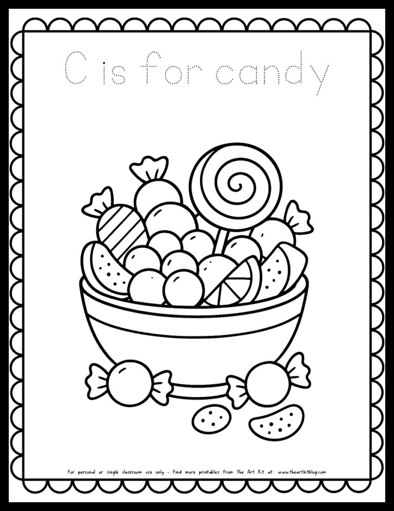 c is for candy coloring pages dotted font
