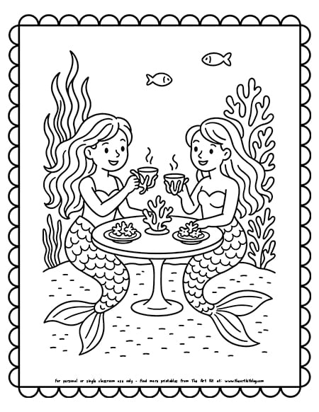 Mermaid-tea-party-coloring-page Mermaid tea party coloring page