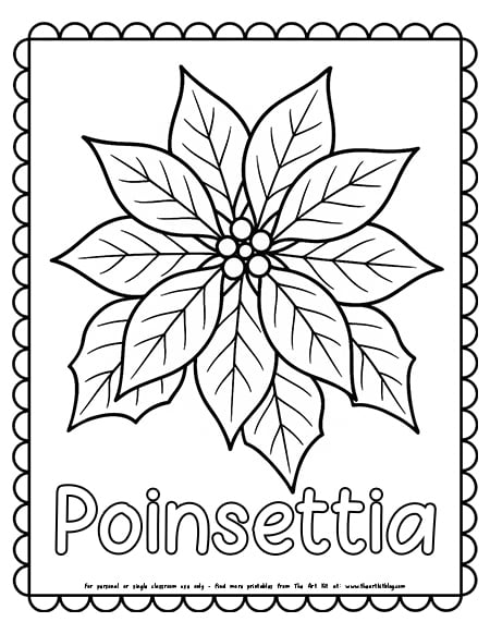 Poinsettia flower coloring page for Christmas