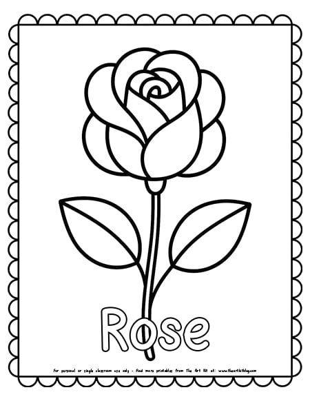 Simple outline rose coloring page for kids
