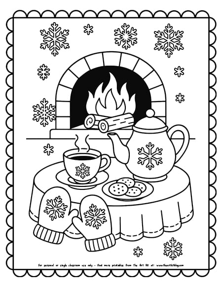Winter-tea-party-by-a-fireplace-coloring-page copy Winter tea party by a fireplace coloring page