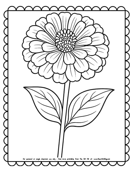 Zinnia flower coloring page